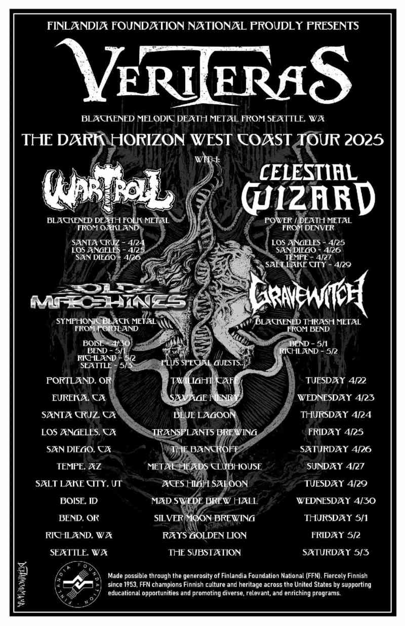 Fechas del tour norteamericano de Veriteras, la banda americana de Death melódico afincada en Seattle, este mes de abril.
