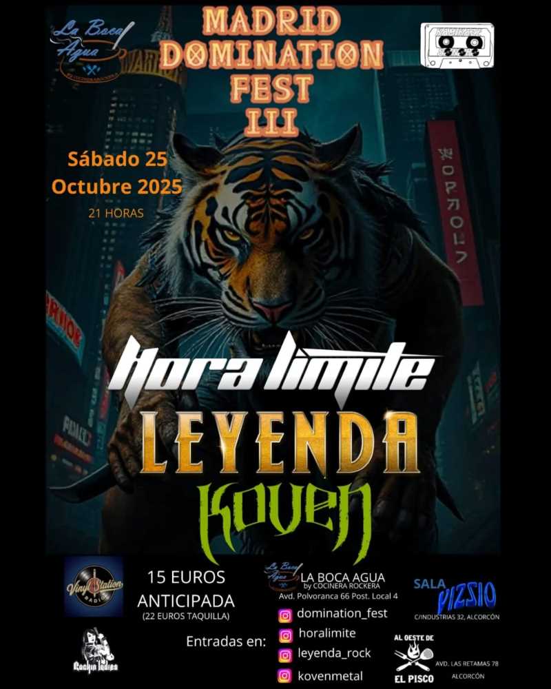 Tercera edición del Madrid Domination Metal Fest, el 25 de octubre en Alcorcón (Madrid)