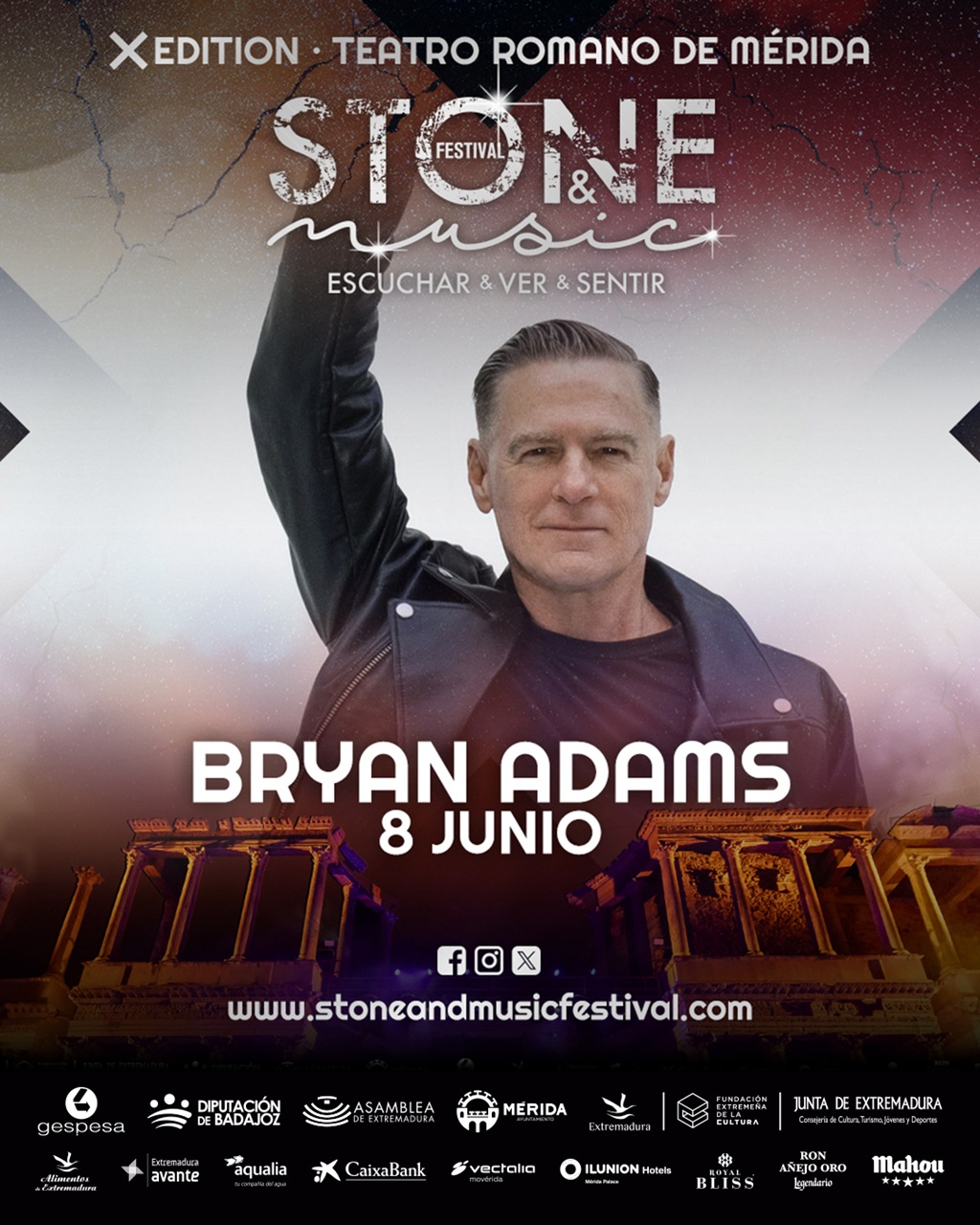  Este 8 de junio podremos disfrutar de Bryan Adams en El STONE & MUSIC Festival de Merida.