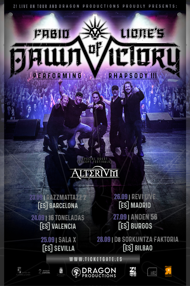La gira de power metal más épica llegará a España con Fabio Lione interpretando Rhapsody y la compañía de Alterium