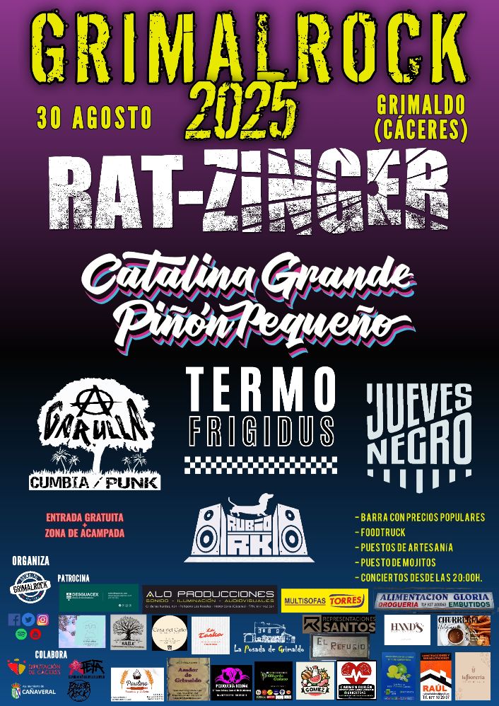 Publicado el cartel del Grimalrock 2025, para el próximo día 30 de agosto en la localidad de Grimaldo (Cáceres).