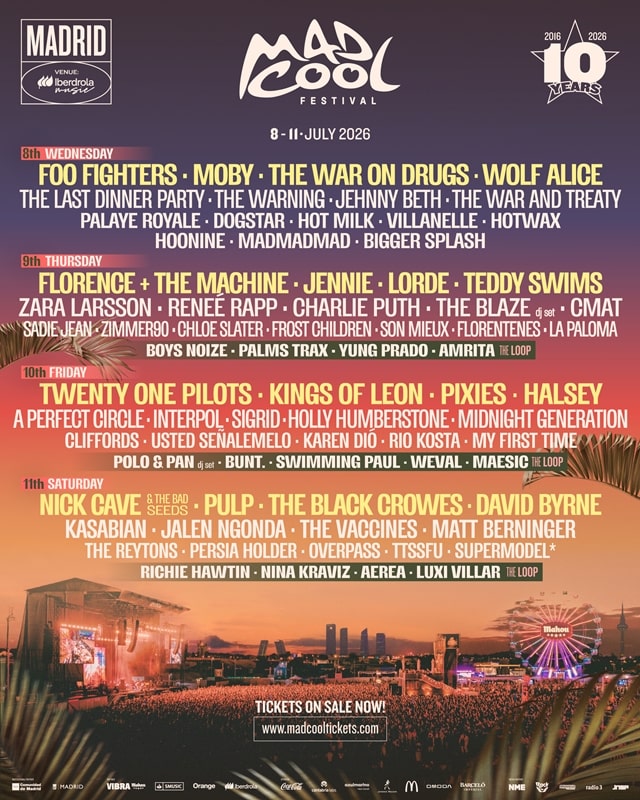Mad Cool Festival publica los horarios de la nueva edición en 2026