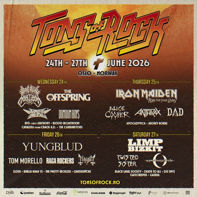 Tons of Rock 2026 anuncia más artistas: ¡Yungblud, The Offspring, A Perfect Circle, Tom Morello y Babymetal conquistarán Ekeberg!
