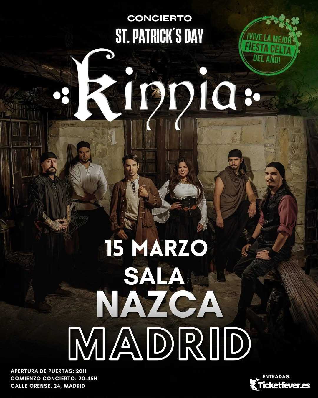 Celebra con Kinnia el St. Patrick’s Day en la Sala Nazca el 15 de marzo