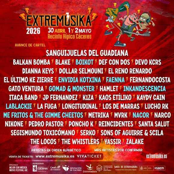 Distribución de bandas por días en el Extremúsika 2026