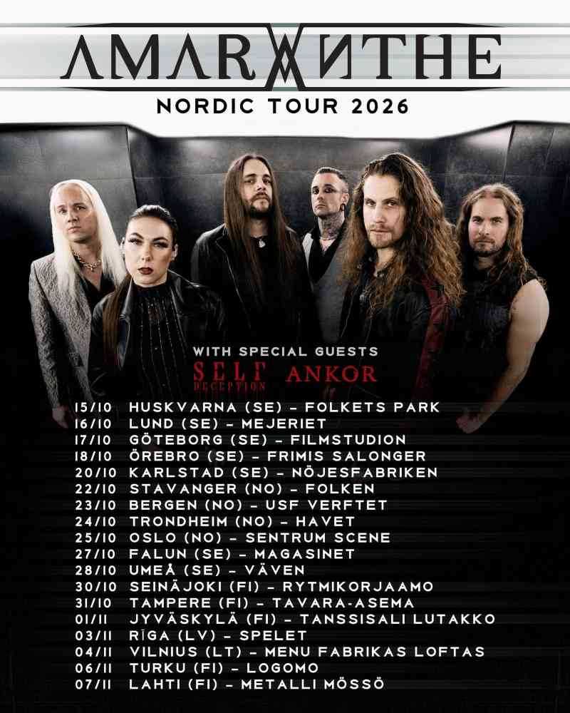 Fechas del Nordic Tour 2026 de Amaranthe acompañados de Self Deception y Ankor