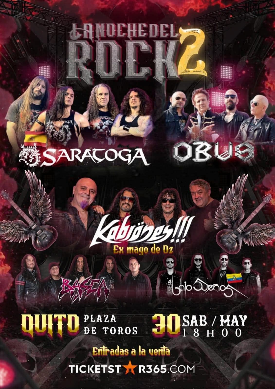 El 30 de mayo, La Noche de Rock en Quito con Saratoga, Obús entre otros