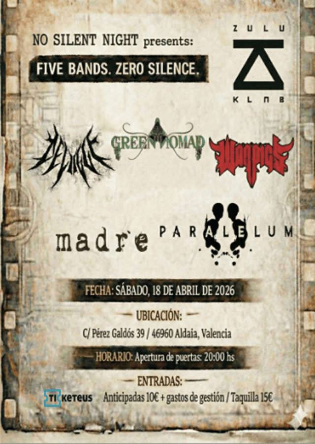 No Silent Night presenta “Five Bands, Zero Silence”: ¡Una noche de metal, rock y energía en Valencia!
