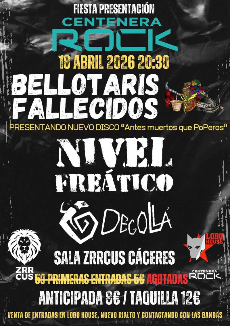 Este sábado 18 de abril, concierto fiesta del Centenera Rock en Cáceres