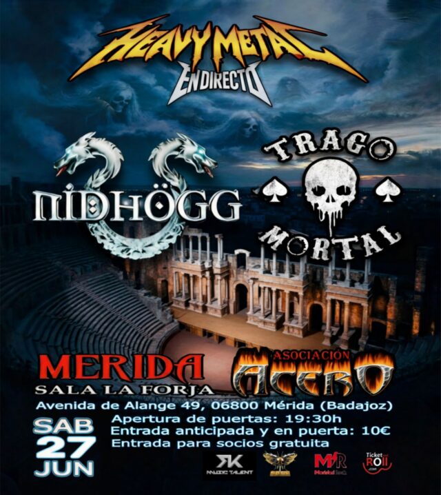 Concierto de Metal en Mérida el sábado 27 de junio con Nidhögg y Trago Mortal compartiendo escenario en La Forja.
