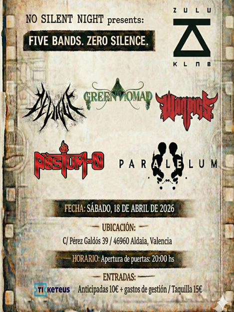 Concierto de Metal en Valencia, llamado No Silent Nighg el 18 de abril