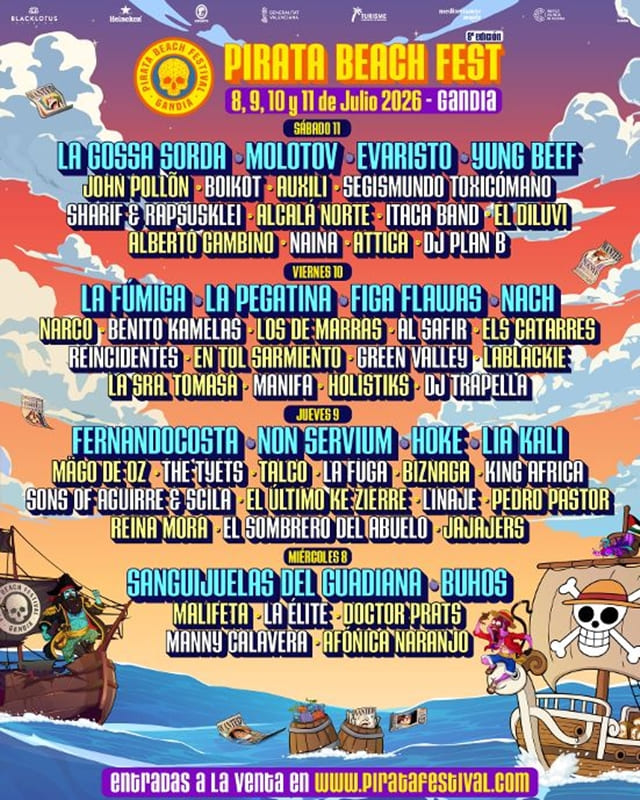 ¡El Pirata Beach Fest 2026 de Gandía descubre su cartelazo por días!
