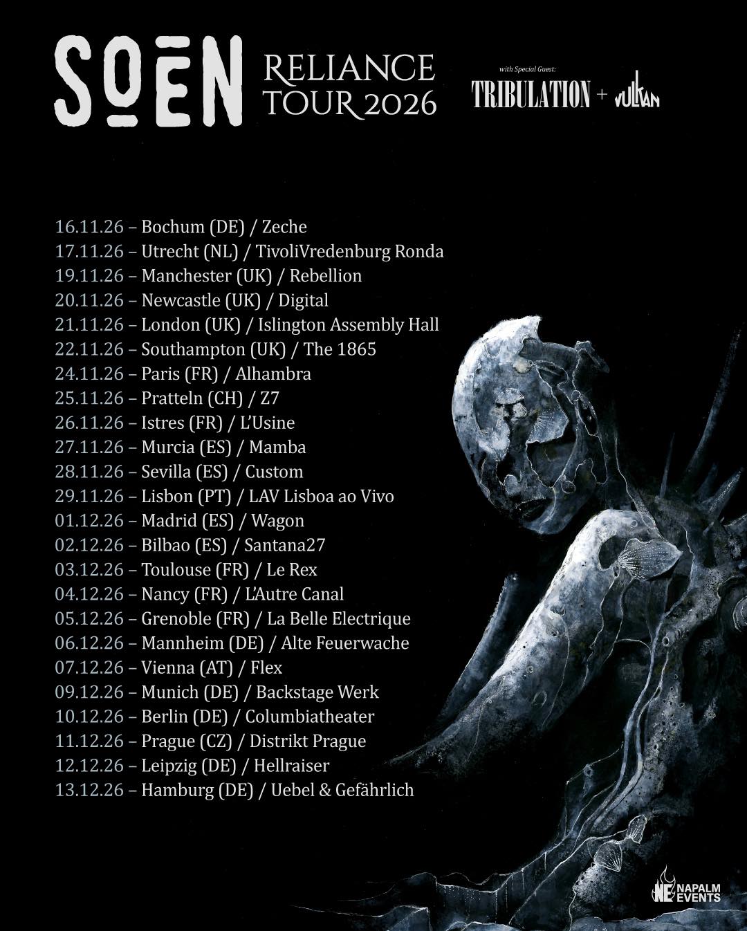 Fechas del tour europeo de Soen acompañados de Tribulation y Vulkan