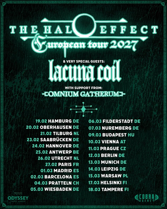 Fechas dek tour europeo 2027 de The Halo Effect acompañados de Lacuna Coil y Omnium Gatherum