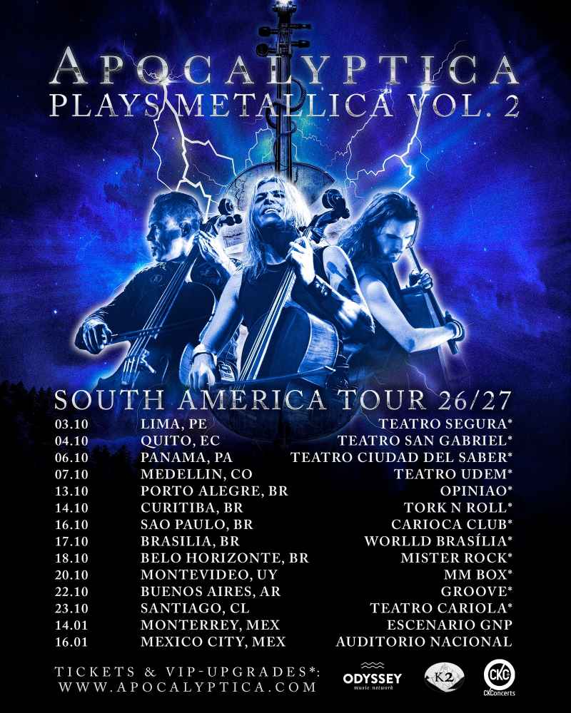 Apocalyptica, han anunciado una serie de conciertos en Latinoamérica como parte de su gira ‘Apocalyptica Plays Metallica Vol.2’.