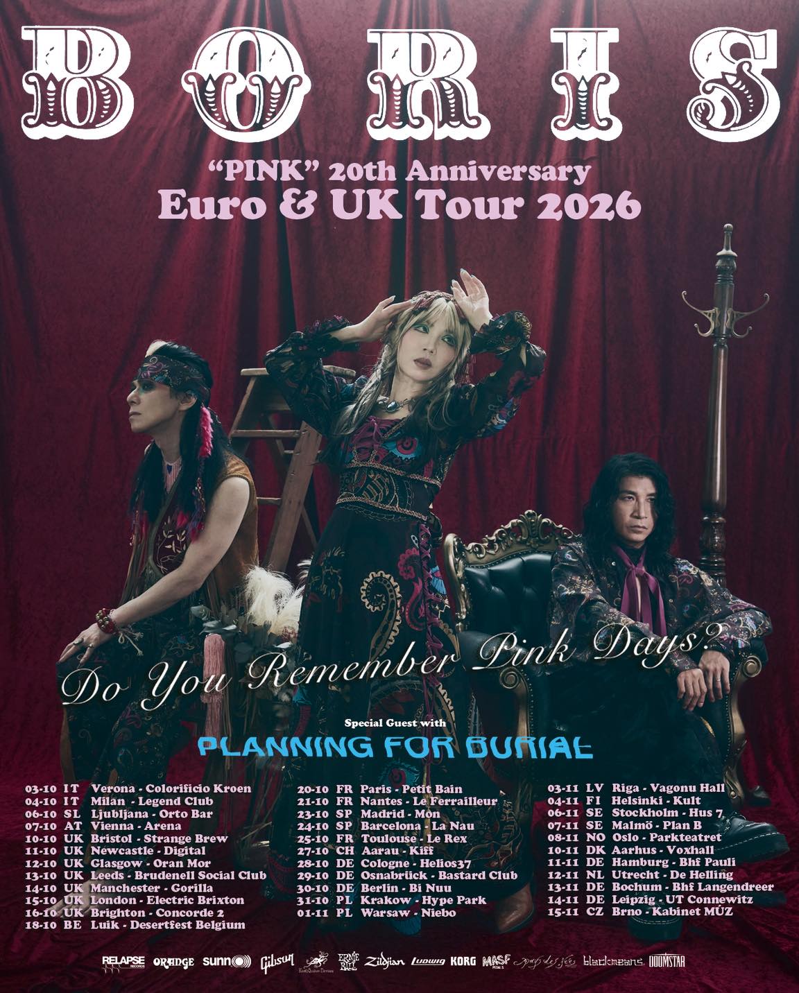 La banda japonesa de rock Boris ha anunciado una gira por Europa y el Reino Unido, prevista para octubre y noviembre de 2026