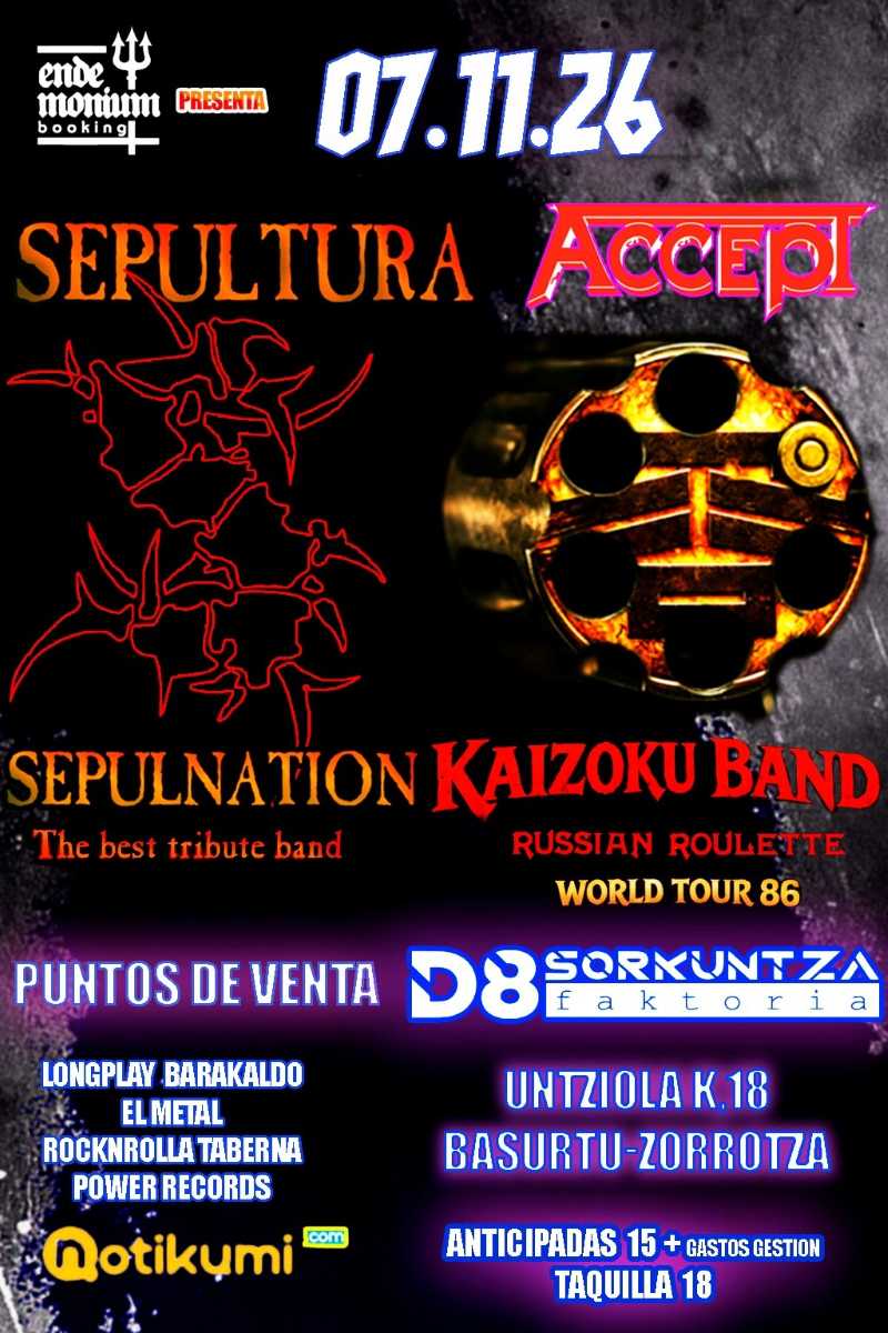 Concierto de tributo de Sepultura y Accept el 7 de noviembre en Bilbao