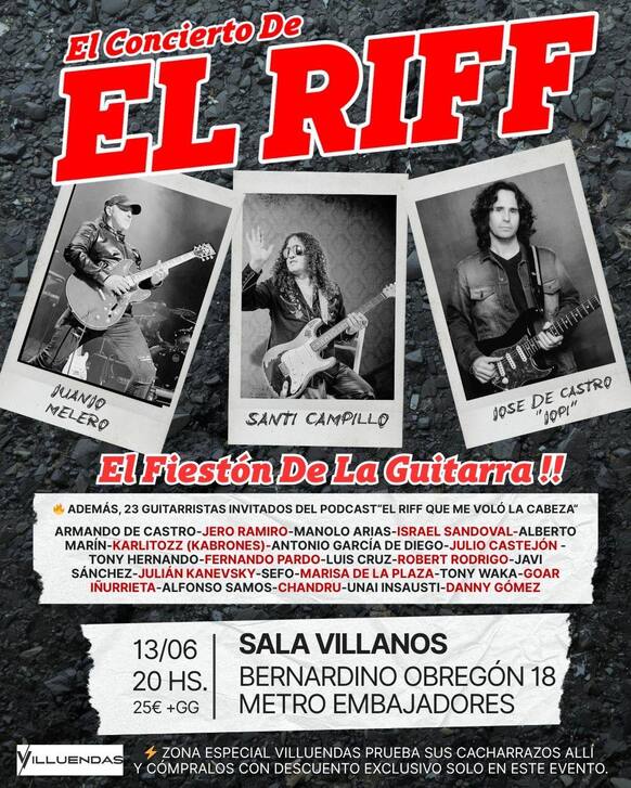 La Sala Villanos de Madrid acogerá «El Concierto del RIFF», la mayor fiesta de la guitarra eléctrica.