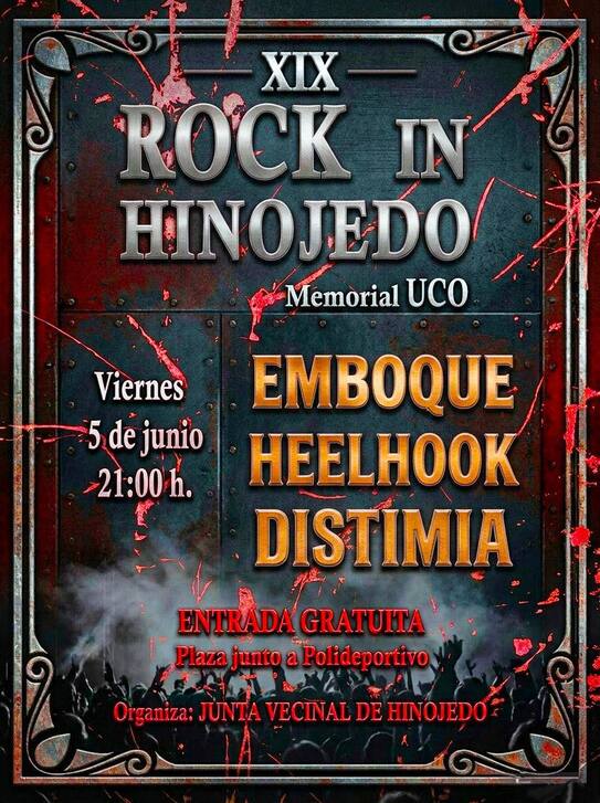 Emboque,  Heelhook y Distimia ofrecerán una noche de rock en una nueva edición del  festival Rock in Hinojedo Memorial UCO.