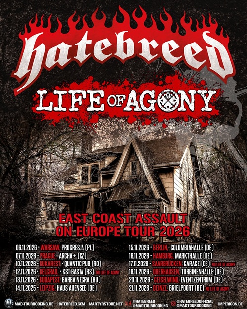Hatebreed y Life Of Agony anuncian su gira conjunta “East Coast Assault On Europe” en 2026,