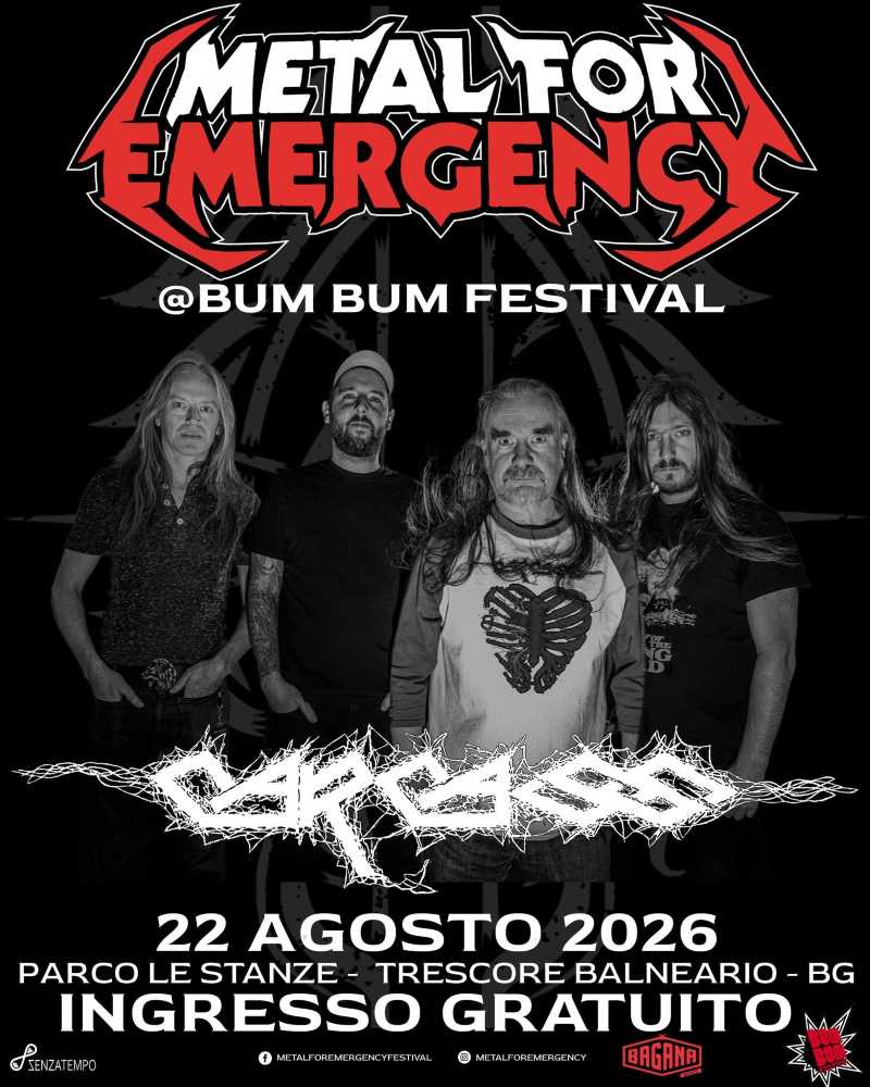 Carcass completa el cartel del Metal For Emergency 2026 italiano