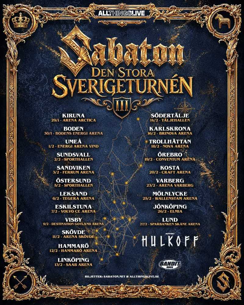 Sabaton recorre Suecia en una extensa gira de pabellones