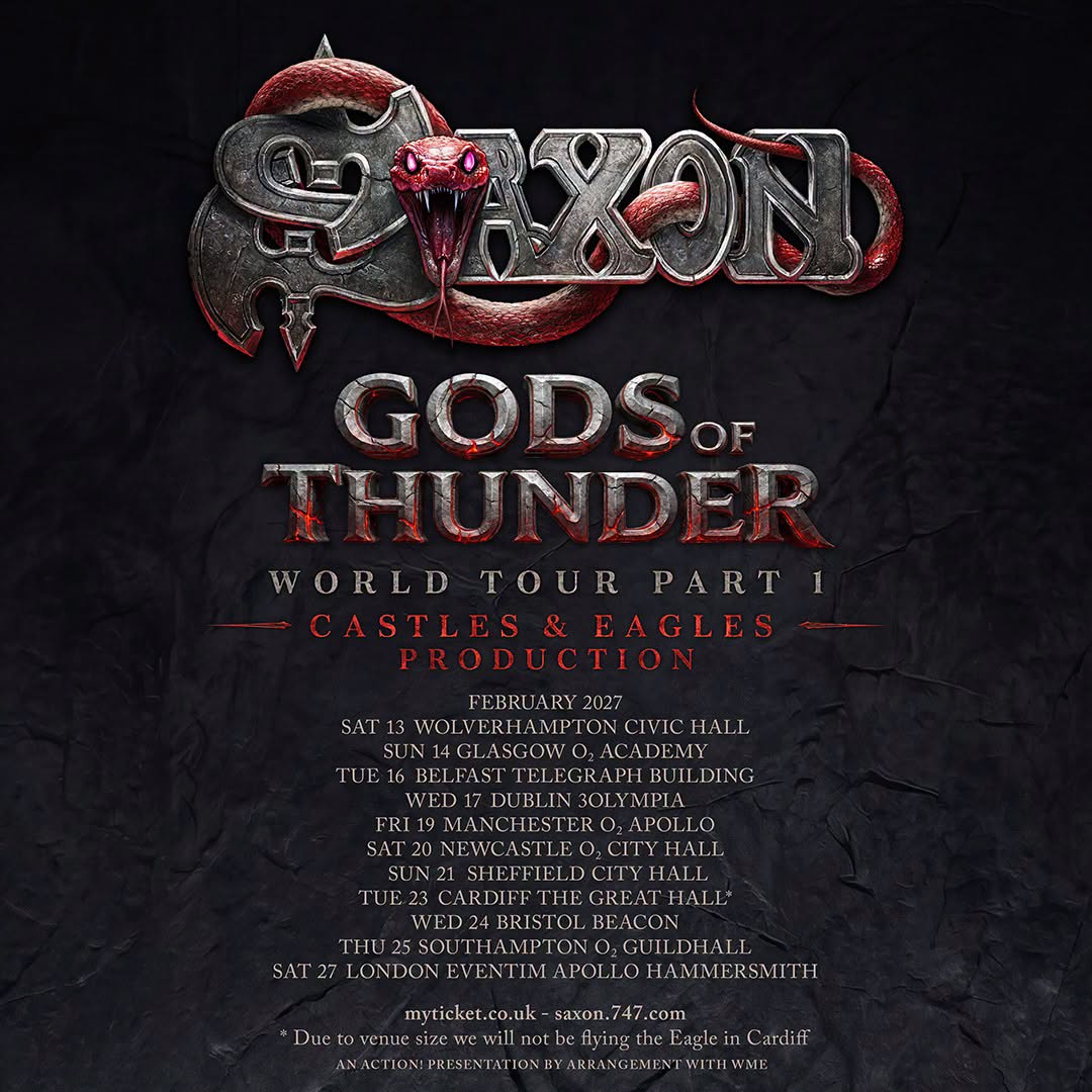 La legendaria banda Saxon ha anunciado la primera etapa en el Reino Unido e Irlanda de su gira mundial «Gods of Thunder»