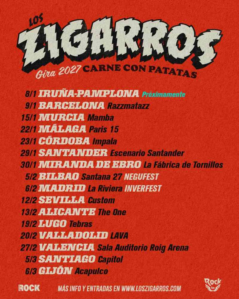 La banda Valenciana de Rock’N’Roll Los Zigarros vuelven a la carretera para presentar su nuevo álbum de estudio “Carne Con Patatas”.