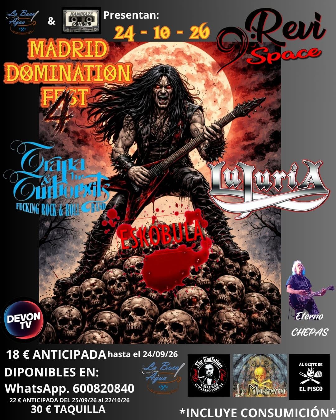 Nueva edición del Madrid Domination Fest 2026 el próximo día 24 de octubre en la Sala Revi Space de Madrid.