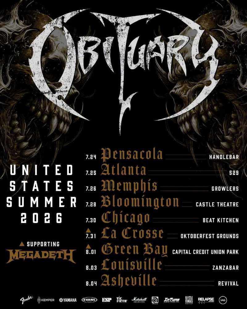 Obituary presenta las fechas de su «USA tour 2026» para este verano