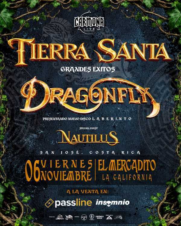Confirmado el concierto de Tierra Santa con Dragonfly en Costa Rica el próximo viernes 6 de noviembre.