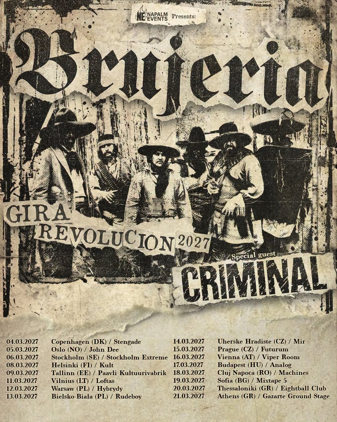 La banda mexicana Brujeria se complace en anunciar que emprenderá su gira «Gira Revolucion Headline Tour» por Europa en marzo de 2027