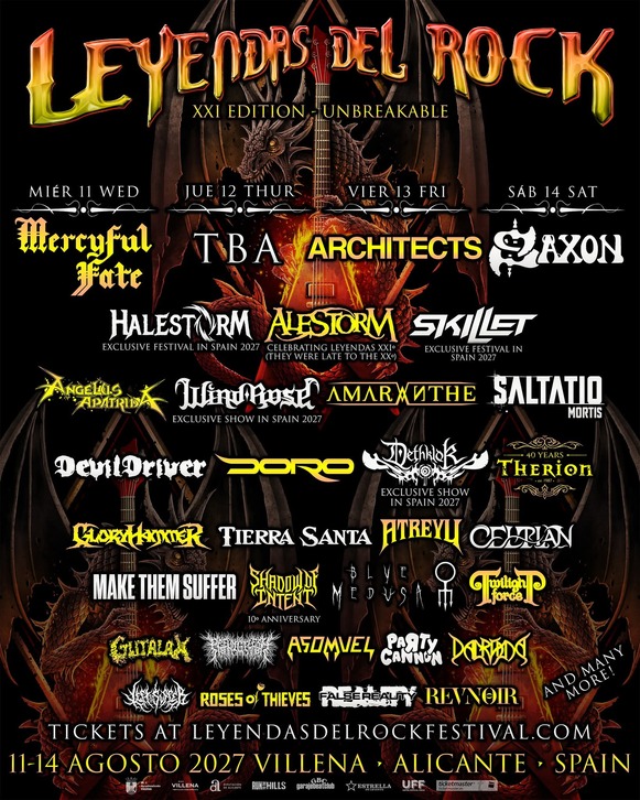 Saxon encabezará la última jornada del Leyendas del Rock 2027 con un cartel de altura en Villena.