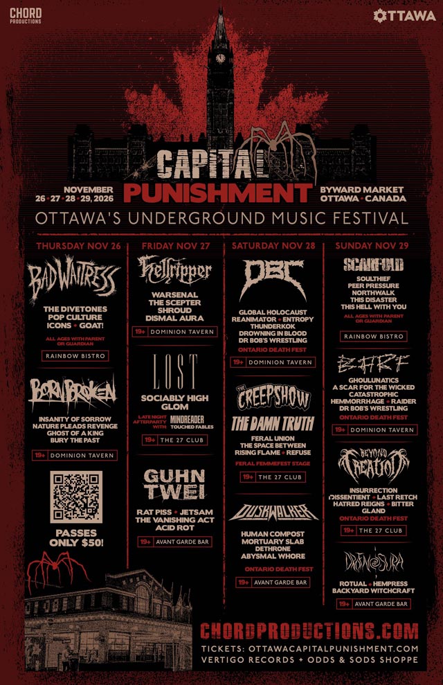 El festival Capital Punishment de Ottawa anuncia su cartel completo para 2026 con The Creepshow, Beyond Creation, Hellripper, The Damn Truth, Bad Waitress ¡y muchos más!