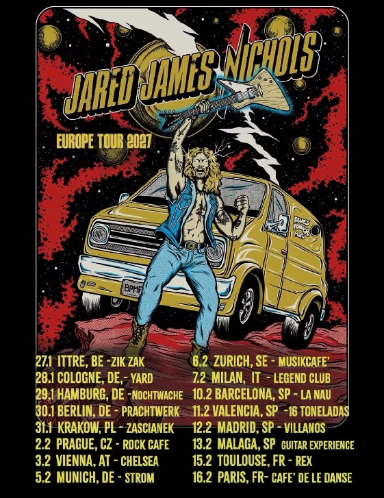 Jared James Nichols anuncia su gira europea para 2027 con cuatro paradas en España.