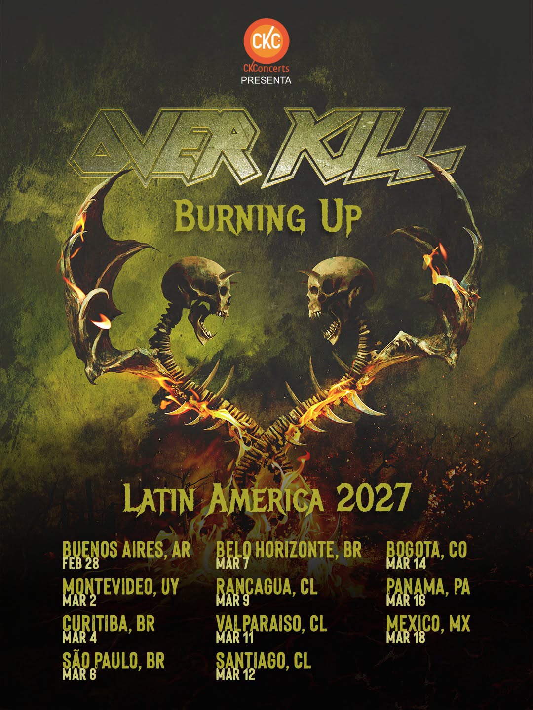 Overkill, emprenderán una gira por Latinoamérica en los primeros meses de 2027