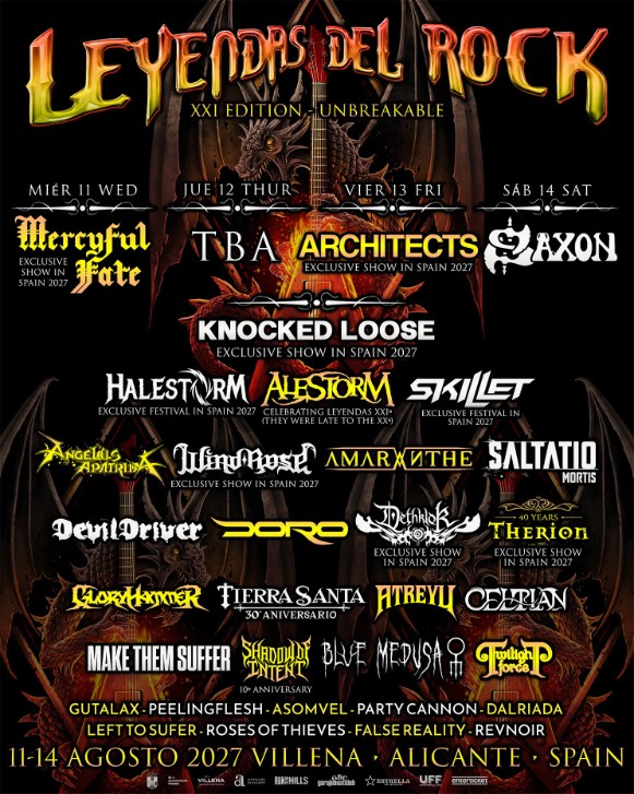 Una última actualización al cartel Leyendas del Rock 2027 para su XXI edición en Villena.