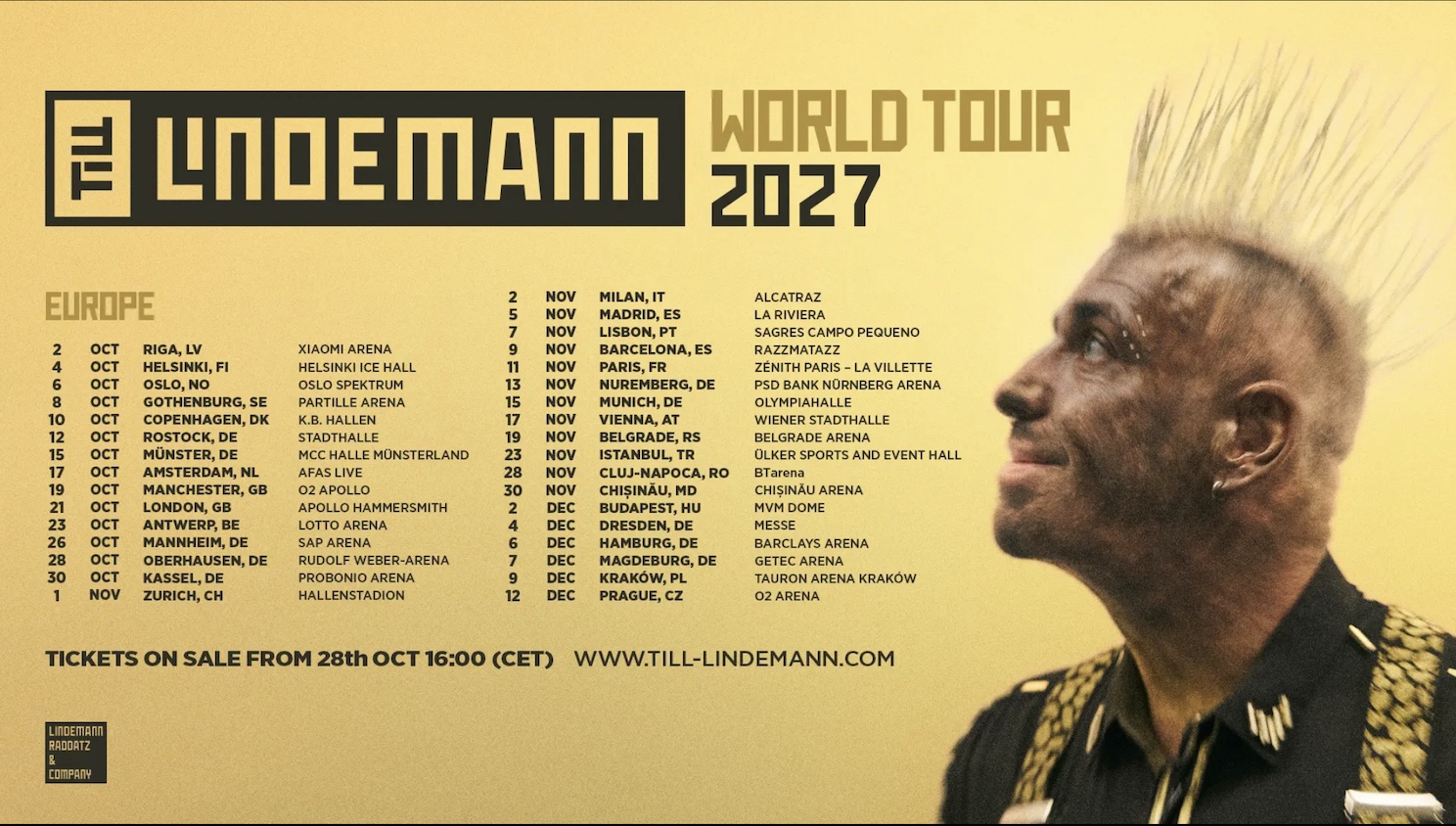 Till Lindemann, el líder de Rammstein, anuncia las primeras fechas de su gira mundial de 2027.