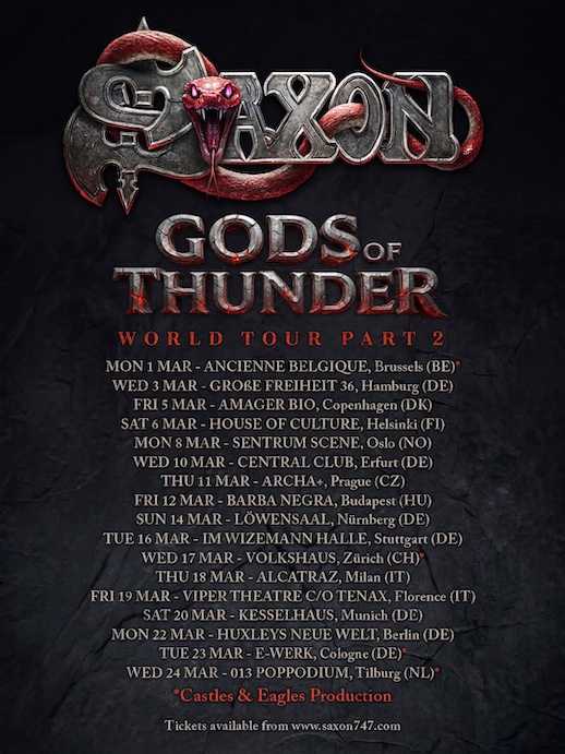 Los veteranos británicos Saxon han confirmado una nueva serie de conciertos europeos como cabezas de cartel para marzo de 2027.